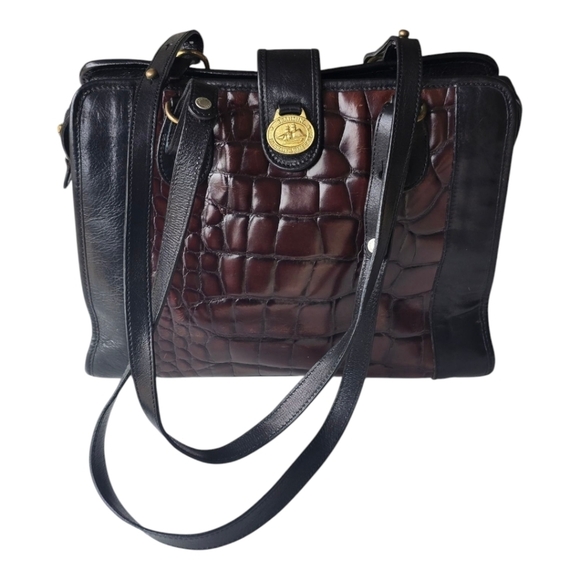 Brahmin Handbags - VTG Brahmin Tote Leather Handbag Women Crocodile Print Brown Black Rare